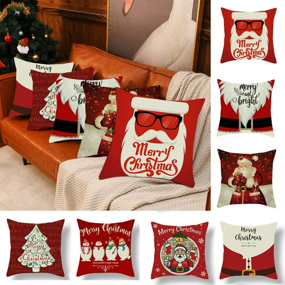 Christmas Pillow Covers 18x18, Decorative Pillows for Couch, Living Room, Farmhouse Christmas Tree Merry Christmas Santa Claus Snow Winter Holiday for Home Decor