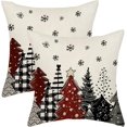 thumbnail image 1 of Christmas Pillow Covers 18x18 Inch 2 Pcs Red Black Plaid Christmas Tree Decor Throw Pillows Winter Snowflakes Xmas Holiday Farmhouse Decoration Pillowcase Linen Cushion Cover for Couch Sofa Bed, 1 of 4
