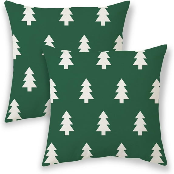 Christmas Pillow Covers 18x18 Inch 2 Pcs, Sage Green White Trees Decorative Throw Pillows for Couch, Xmas Winter Outdoor Decor Pillowcase Linen Cushion Cover for Bed Sofa