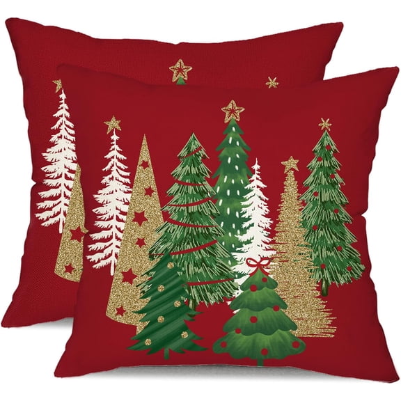 Christmas Pillow Covers 18x18 Inch/20x20 Inch Set of 2 Christmas Tree Decorative Red Throw Pillows Winter Christmas Decor for Home Couch