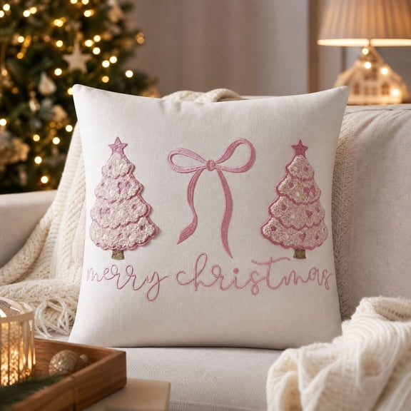 Christmas Pillow Covers, 18x18 Inch Christmas Tree Embroidered Throw Pillows Winter Christmas Decor for Home Couch