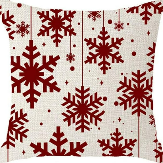 Christmas Pillow Covers 18x18 Inch, Red White Snowflakes Decorative Throw Pillows for Couch, Xmas Winter Outdoor Decor Pillowcase Linen Cushion Cover for Bed Sofa