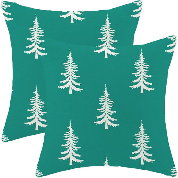 Christmas Pillow Covers 18x18 Inch Set of 2 Aqua Teal Cream Christmas Tree Decor Throw Pillows Winter Xmas Holiday Outdoor Cushion Cases for Couch Bed Decorations