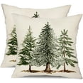 thumbnail image 1 of Christmas Pillow Covers 18x18 Inch Set of 2 Green Christmas Tree with Cedar Decorative White Throw Pillows Winter Christmas Decor for Home Couch ST-020A18, 1 of 6