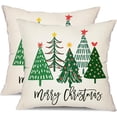 thumbnail image 1 of Christmas Pillow Covers 18x18 Inch Set of 2 Green Christmas Trees of Different Shapes Decorative White Throw Pillows Winter Christmas Decor for Home Couch ST-006A18, 1 of 6