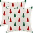thumbnail image 1 of Christmas Pillow Covers 18x18 Inch Set of 2, Green Red Christmas Tree Decorative Throw Pillowcase Outdoor Farmhouse Linen Christmas Tree Cushion Cover for Sofa Couch Living Room Decor, 1 of 7