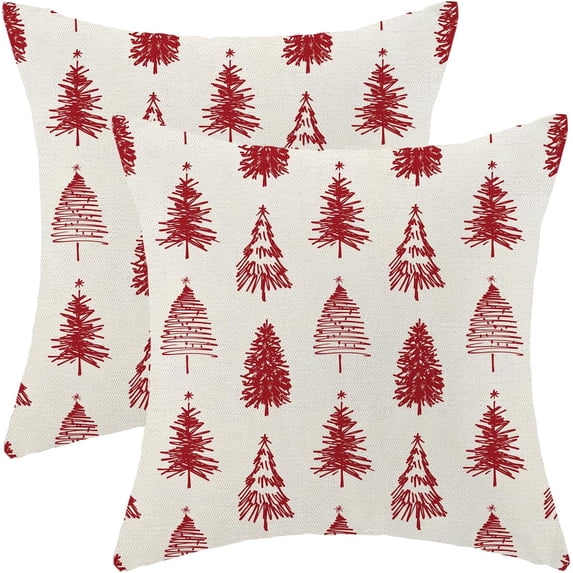 Christmas Pillow Covers 18x18 Inch Set of 2 Red Christmas Trees Throw Pillows Case,Holiday Outdoor Decorative Farmhouse Winter Decor Cushion Covers for Home Sofa Bed Couch