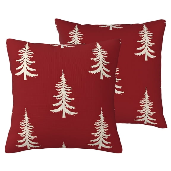 Christmas Pillow Covers 18x18 Inch Set of 2 Red Cream Christmas Tree Decor Throw Pillows Winter Xmas Holiday Outdoor Cushion Cases for Couch Bed Decorations