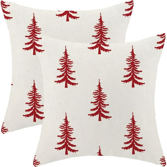 Christmas Pillow Covers 18x18 Inch Set of 2 Red Grey Christmas Tree Decor Throw Pillows Winter Xmas Holiday Outdoor Cushion Cases for Couch Bed Decorations