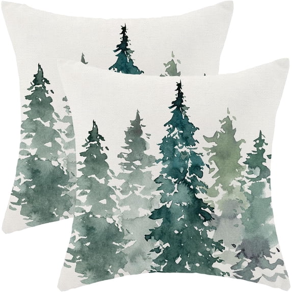 Christmas Pillow Covers 18x18 Inch Set of 2 Sage Green Watercolor Christmas Tree Decor Throw Pillows Winter Xmas Holiday Farmhouse Outdoor Cushion Cases for Couch Bed Decorations