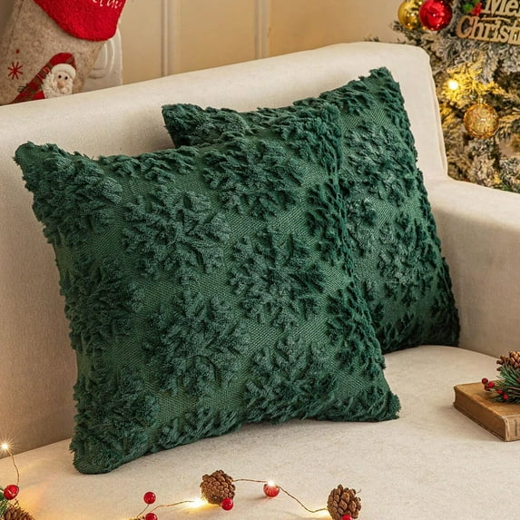 Christmas Pillow Covers 18x18 Inch Set of 2 Soft Plush Faux Fur Snowflake Decorative Couch Cushion Case Throw Pillows Pillowcases for Couch Sofa Holiday Festivals Winter Decor
