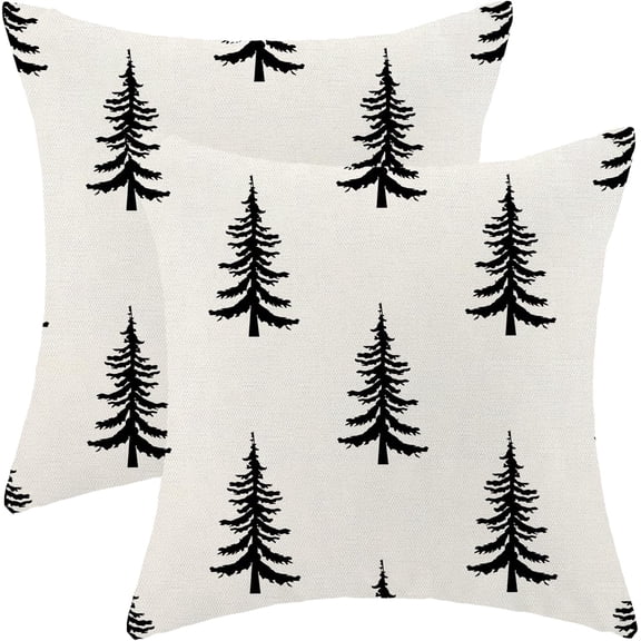 Christmas Pillow Covers 18x18 Inch Set of 2 White Black Christmas Tree Decor Throw Pillows Winter Xmas Holiday Outdoor Cushion Cases for Couch Bed Decorations