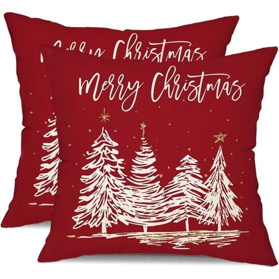 Christmas Pillow Covers 18x18 Inch Set of 2 White Christmas Tree Merry Christmas Decorative Red Throw Pillows Winter Christmas Decor for Home Couch ST-007A18