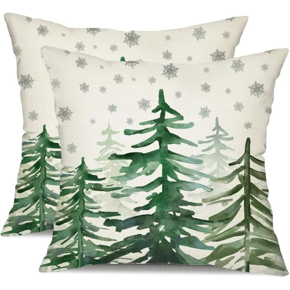 Christmas Pillow Covers 18x18 Inch Set of 2 White Snowflake and Christmas Tree Decorative White Throw Pillows Winter Christmas Decor for Home Couch 44A