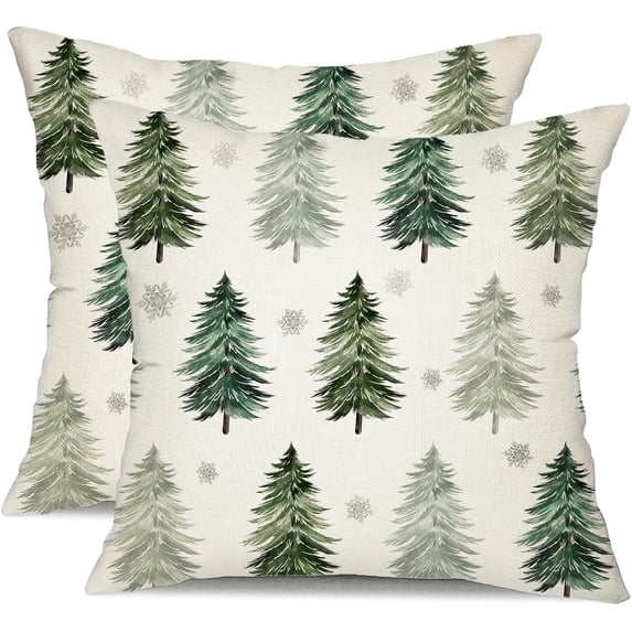 Christmas Pillow Covers 18x18 Inch Set of 2 White Snowflake and Christmas Tree Decorative White Throw Pillows Winter Christmas Decor for Home Couch 44C