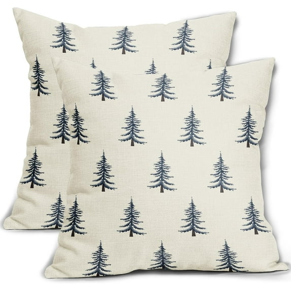 Christmas Pillow Covers 18x18 Inch Set of 2 Xmas Tree Forest Green Cream Decorative Throw Pillowcases Outdoor Winter Farmhouse Holiday Cushion Cases Decor for Sofa Couch Bed