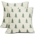 thumbnail image 1 of Christmas Pillow Covers 18x18 Inch Set of 2 Xmas Tree Forest Green Cream Decorative Throw Pillowcases Outdoor Winter Farmhouse Holiday Cushion Cases Decor for Sofa Couch Bed, 1 of 6