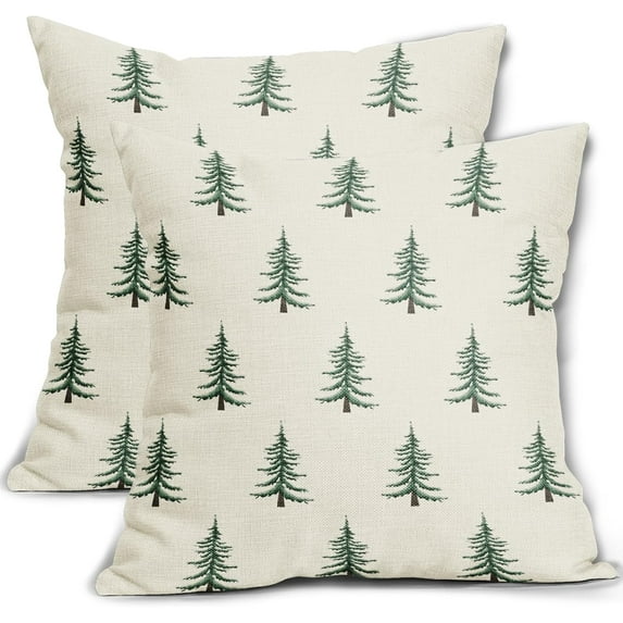 Christmas Pillow Covers 18x18 Inch Set of 2 Xmas Tree Forest Green Cream Decorative Throw Pillowcases Outdoor Winter Farmhouse Holiday Cushion Cases Decor for Sofa Couch Bed