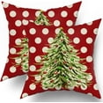 thumbnail image 1 of Christmas Pillow Covers 18x18 Inch Set of 2, Xmas Tree Green Red Colored Polka Dots Decorative Throw Pillow Cases Cushion Covers Winter Themed Holiday Decoration Gift Farmhouse Sofa Couch Bed Decor, 1 of 6