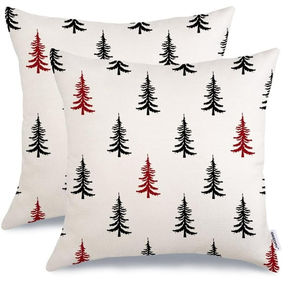 Christmas Pillow Covers 18x18 Inch Set of 2, Xmas Trees White Farmhouse Decorative Throw Pillowcases for Home Sofa Couch Cushion Decoration (Green Trees) GW03-18