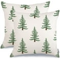 thumbnail image 1 of Christmas Pillow Covers 18x18 Inch Set of 2, Xmas Trees White Farmhouse Decorative Throw Pillowcases for Home Sofa Couch Cushion Decoration (Green Trees) GW03-18, 1 of 6