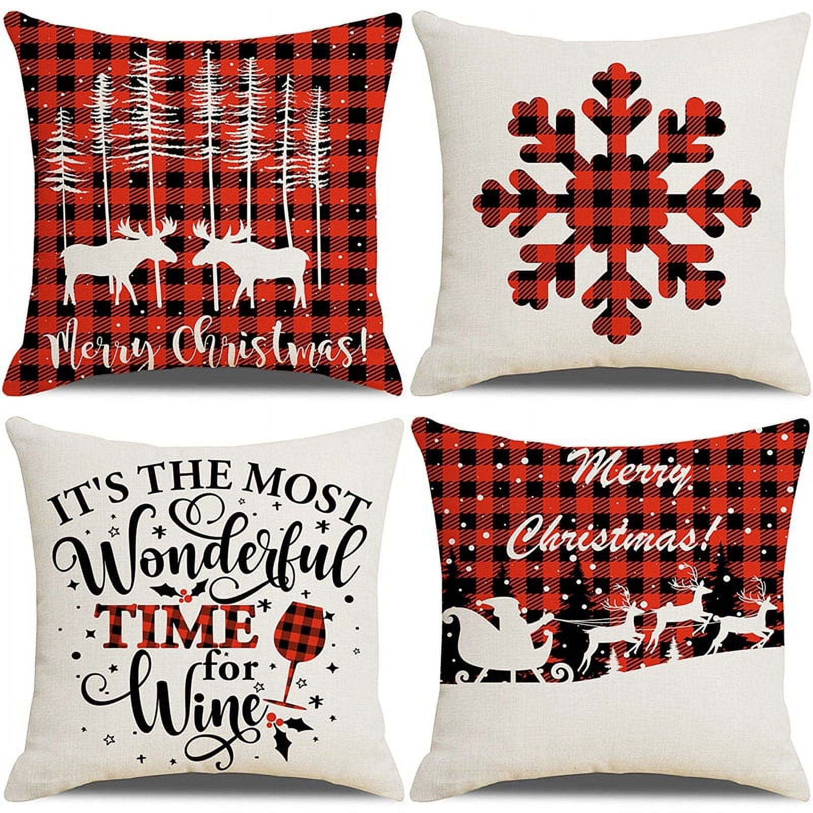Christmas Pillow Covers 18x18 Inch Set of 4 Farmhouse Pillow Covers Holiday Rustic Pillow Case