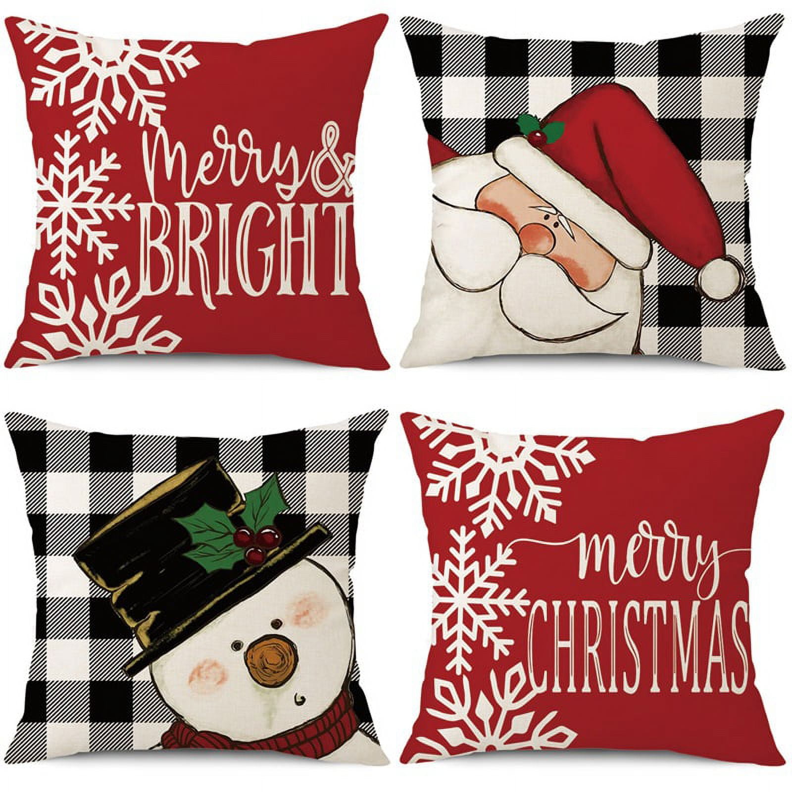 Christmas Pillow Covers 18x18 Inch Set of 4 Farmhouse Pillow Covers Holiday Rustic Pillow Case