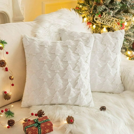 Christmas Pillow Covers 18x18 Inch Set of 4 Soft Plush Faux Fur Christmas Tree Decorative Couch Cushion Case Throw Pillows Pillowcases for Couch Sofa Holiday Festivals Winter Decor
