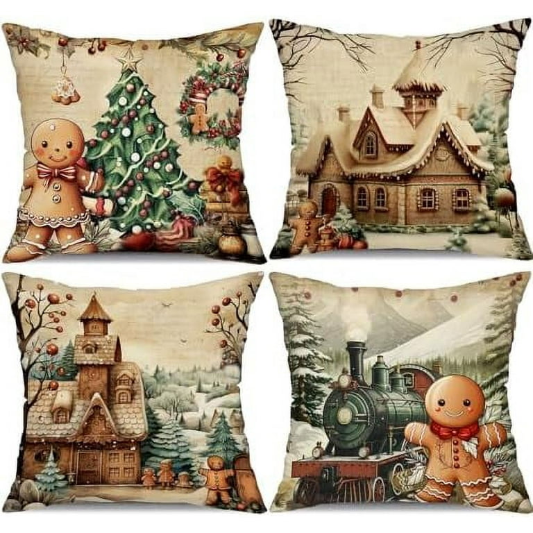 Christmas Pillow Covers 18x18 Inch Set of 4 Vintage Gingerbread Christmas Trees Decorative Throw Pillows Covers Merry Christmas Winter Holiday Decor for Couch 154 Walmart