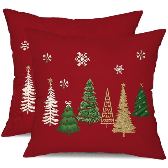 Christmas Pillow Covers 18x18 Inch Set of 2 Christmas Tree Decorative Red Throw Pillows Winter Christmas Decor for Home Couch