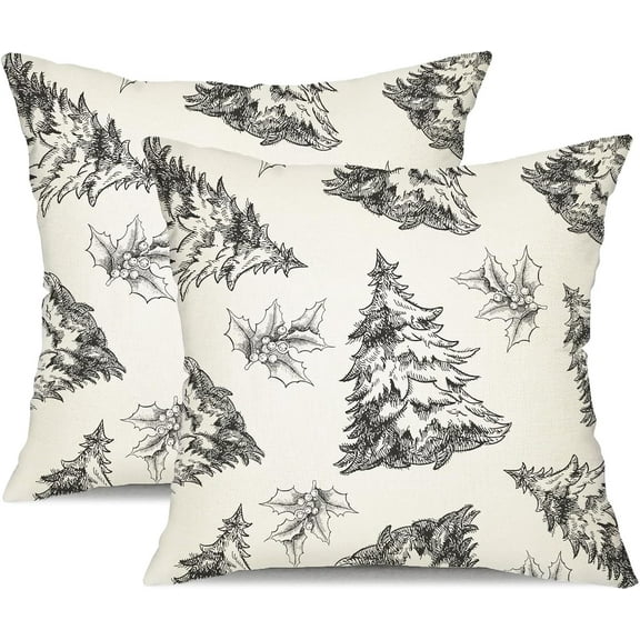 Christmas Pillow Covers 18x18 Inch Set of 2 Christmas Tree Decorative White Throw Pillows Winter Christmas Decor for Home Couch 36b