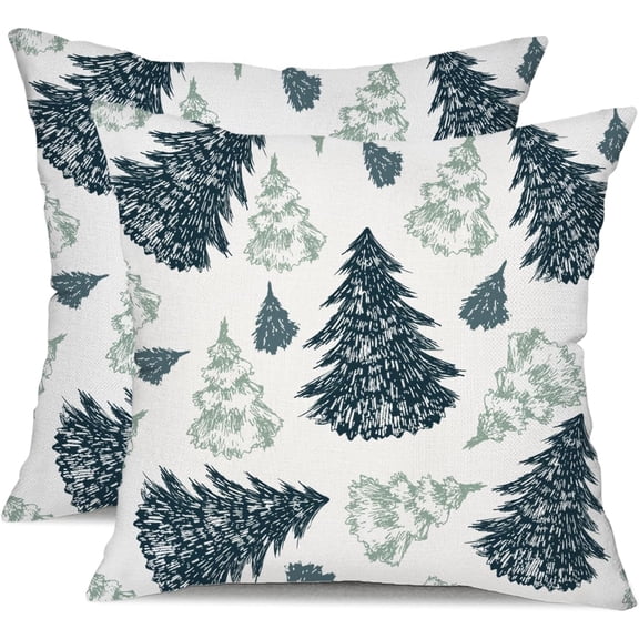 Christmas Pillow Covers 18x18 Inch Set of 2 Green Christmas Tree Decorative White Throw Pillows Winter Christmas Decor for Home Couch ST-012B18