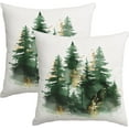 thumbnail image 1 of Christmas Pillow Covers 18x18 Inch Set of 2 Green Gold Christmas Tree Rustic Decorative Throw Pillows Covers Winter Holiday Decor for Couch Sofa, 1 of 6