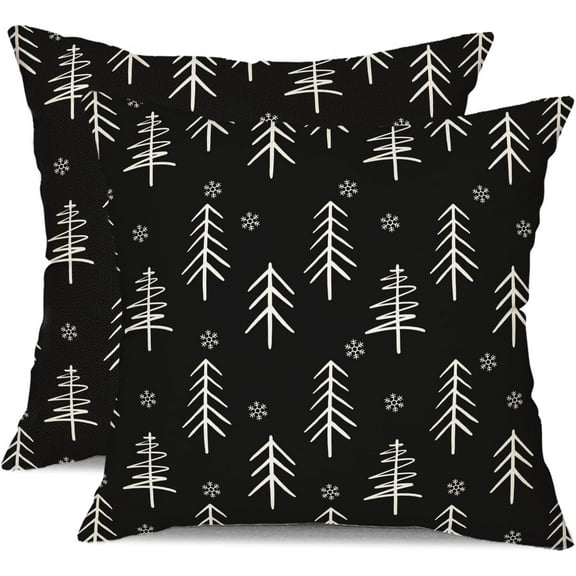 Christmas Pillow Covers 18x18 Inch Set of 2 White Lines Christmas Tree Decorative Black Throw Pillows Winter Christmas Decor for Home Couch ST-008A18