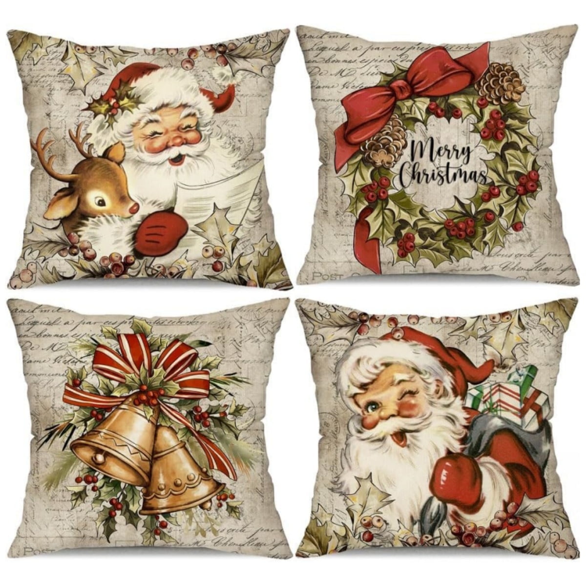 Christmas Pillow Covers 18x18 Inch Set of Santa Claus Reindeer