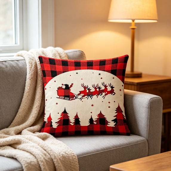 Christmas Pillow Covers 18x18 Inches Festive Throw Pillow Case Seasonal Winter Holiday Cushion Cover Soft Indoor Home Decor For Sofa Bedroom