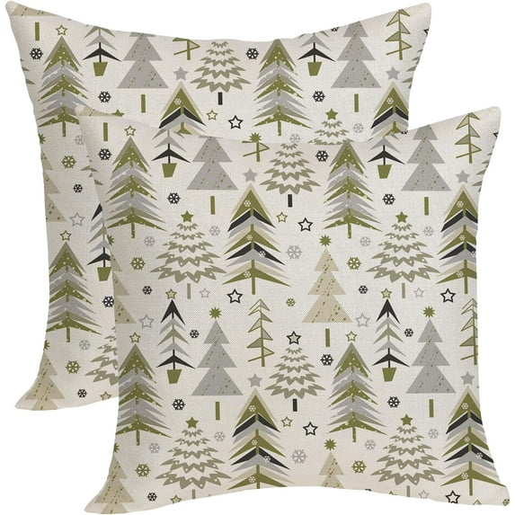 Christmas Pillow Covers 18x18 Inches Pack of 2, Geometric Green Tree Throw Pillowcase for Winter Decoration, Linen Cushion Cover for Couch Sofa