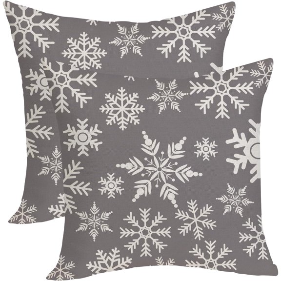 Christmas Pillow Covers 18x18 Inches Pack of 2, Winter Gray Snowflake Throw Pillowcase for Sofa Couch, Farmhouse Decorative Cushion Cover