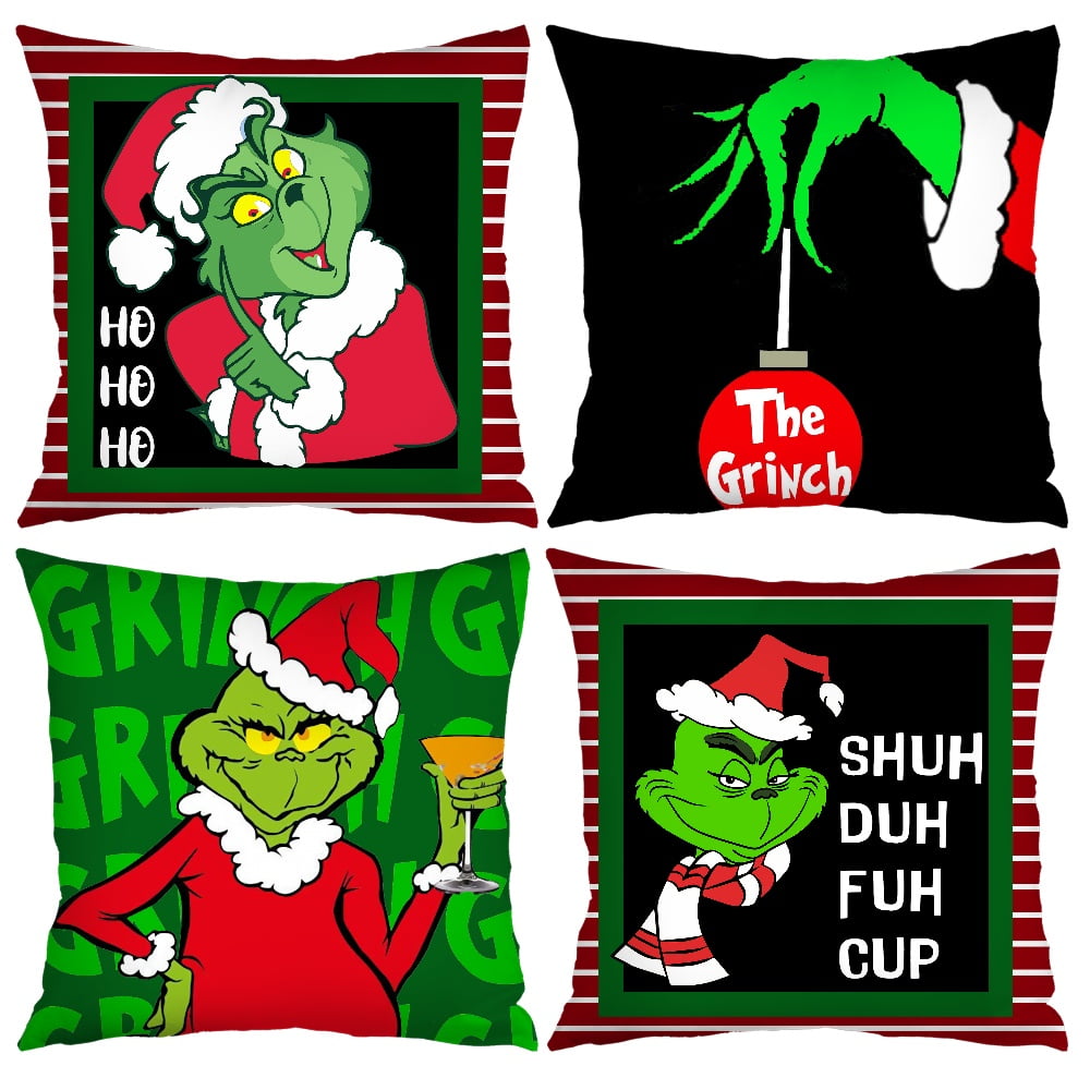 Christmas Pillow Covers 18x18 Set of 4 Green Grinch Christmas