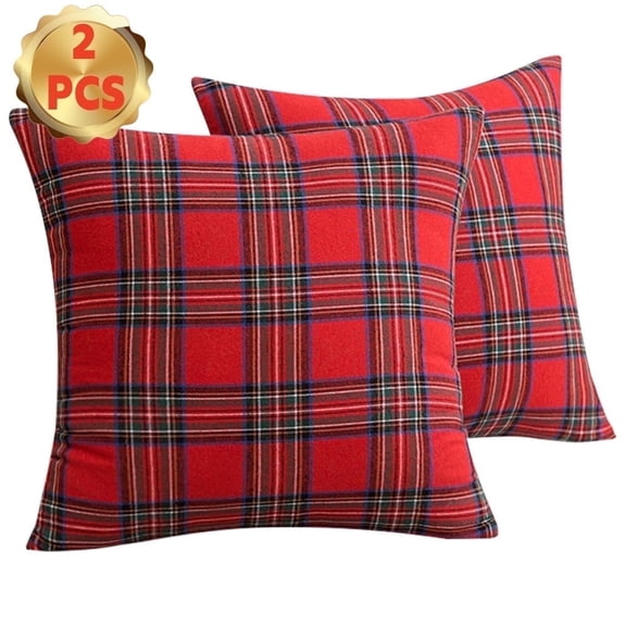 Christmas Pillow Covers 18x18, Red Tartan Checkered Plaid Decorative Cushion Cases for Holiday Decor, 2 Pcs