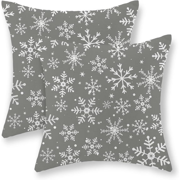 Christmas Pillow Covers 18x18 Set of 2, Christmas Decor Linen Pillowcase Winter Gray Snowflake Decoration Christmas Throw Pillows Winter Holiday Decor Outdoor Cushion Covers for Couch Home