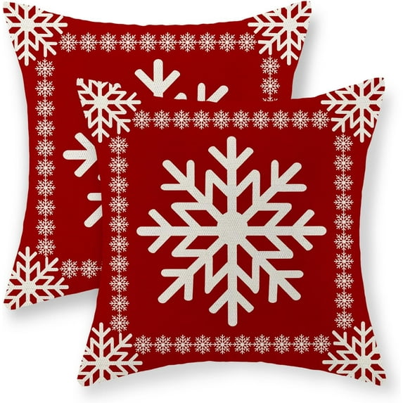 Christmas Pillow Covers 18x18 Set of 2 Christmas Decor Linen Pillowcase Winter Snowflake Decorative Red Throw Pillows Christmas Farmhouse Holiday Decor Outdoor Cushion Covers for Sofa Couch