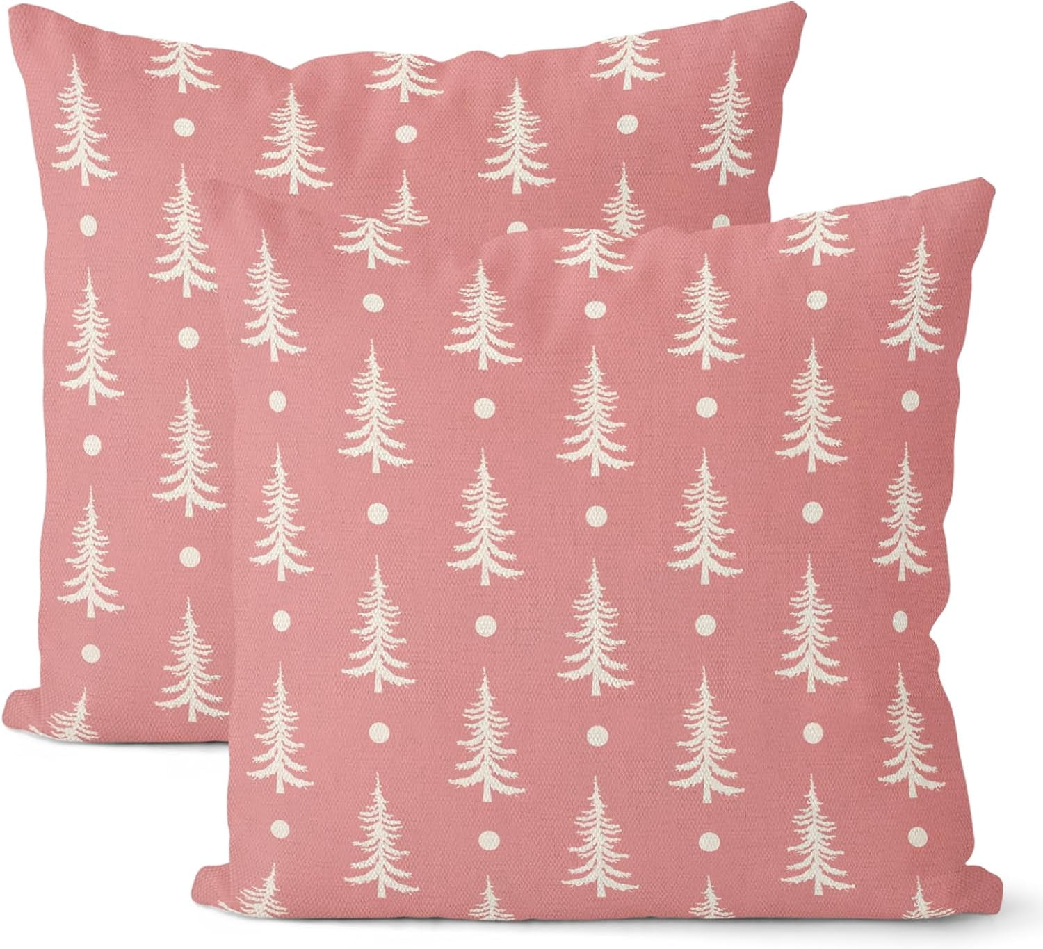Christmas Pillow Covers 18x18 Set of 2, Christmas Tree Pink Throw Pillow Covers Linen Farmhouse Vintage Winter Christmas Decor Cushion Case Christmas Home Decor for Couch Sofa Indoor Outdoor