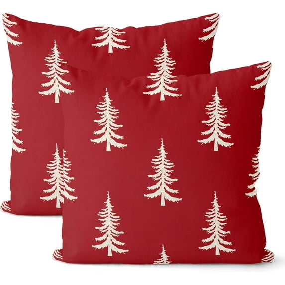 Christmas Pillow Covers 18x18 Set of 2, Christmas Tree Red Throw Pillow Covers Linen Farmhouse Vintage Winter Christmas Decor Cushion Case Christmas Home Decor for Couch Sofa Indoor Outdoor
