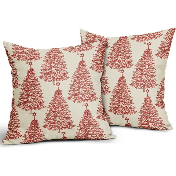 Christmas Pillow Covers 18x18 Set of 2 Red Xmas Tree Star Rustic Winter Print Decorative Outdoor Pillowcases Farmhouse Vintage Holiday Decorations Throw Cushion Case Decor for Couch Sofa Bed