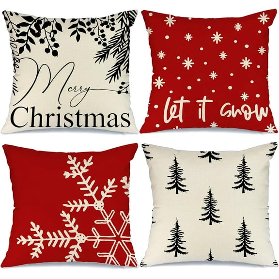 Christmas Pillow Covers 18x18 Set of 4 for Christmas Decorations Let it Snow Christmas Tree Christmas Pillows Hello Winter Holiday Throw Pillows Christmas Farmhouse Decor for Couch