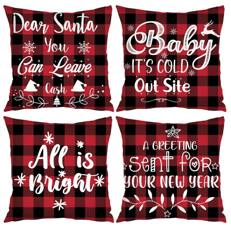 Christmas Pillow Covers 18x18 Set of 4 for Christmas Decorations Buffalo  Plaid Christmas Tree Joy Snow Merry Christmas Pillows Winter Holiday Throw