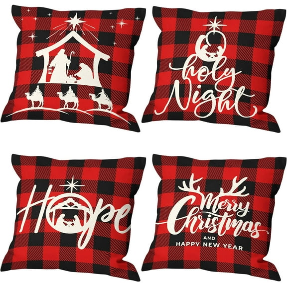 Christmas Pillow Covers 18x18 Set of 4 - Double Sided Printing Linen Christmas Throw Pillow Covers - Indoor Outdoor Winter Holiday Christma Decor Cushion Case for Couch