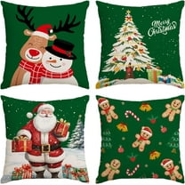 Christmas Pillow Covers 18x18 Set of 4 Green Xmas Decorative Throw Pillows Christmas Tree Deer Santa Pillow Cases Home Outdoor Sofa Couch Cushion Covers for Christmas Decorations (18 by 18)