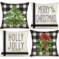 thumbnail image 1 of Christmas Pillow Covers 18x18 Set of 4 Merry Christmas Throw Pillow Covers Buffalo Plaid Christmas Pillows Farmhouse Christmas Decorations Winter Holiday Decor Cushion Case for Home Couch, 1 of 6